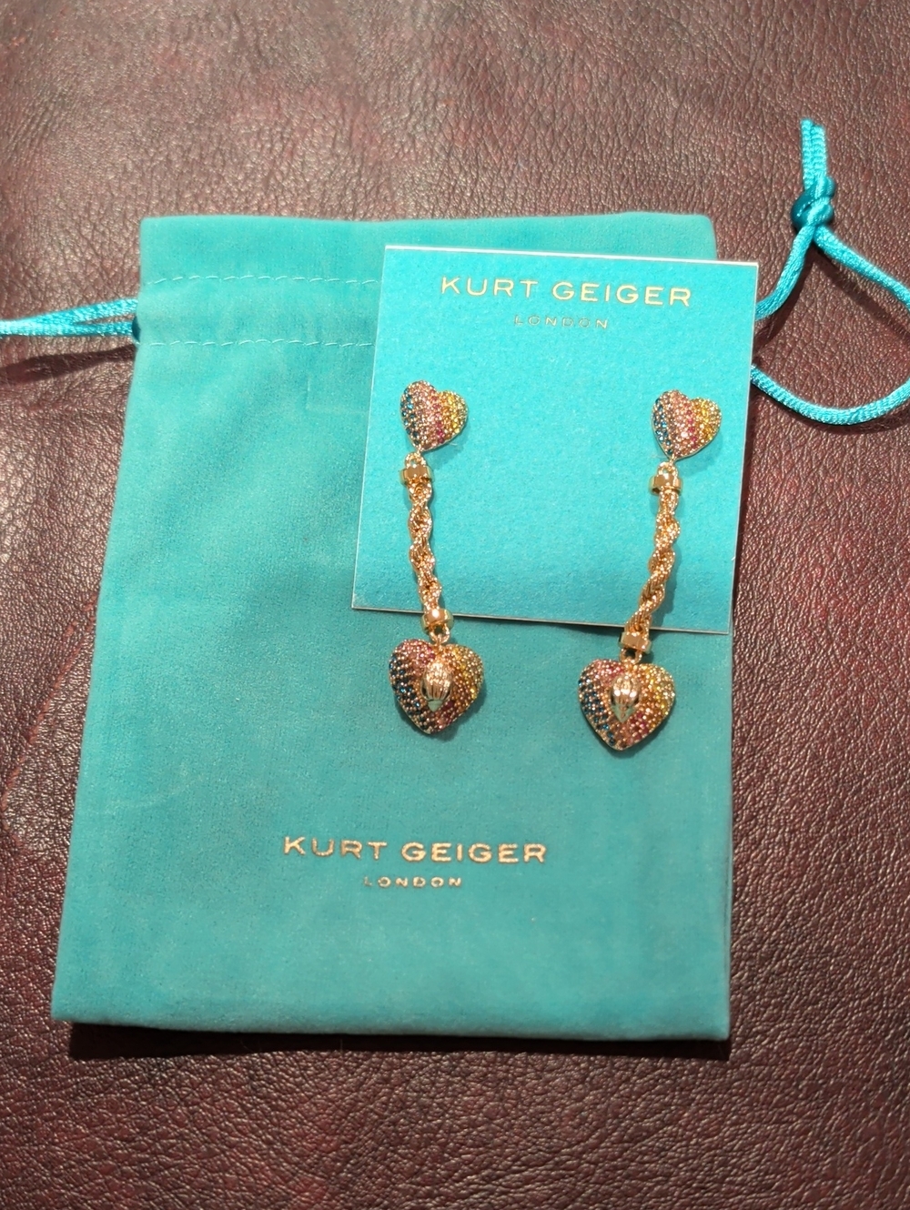 Kurt Geiger London rainbow heart drop earrings